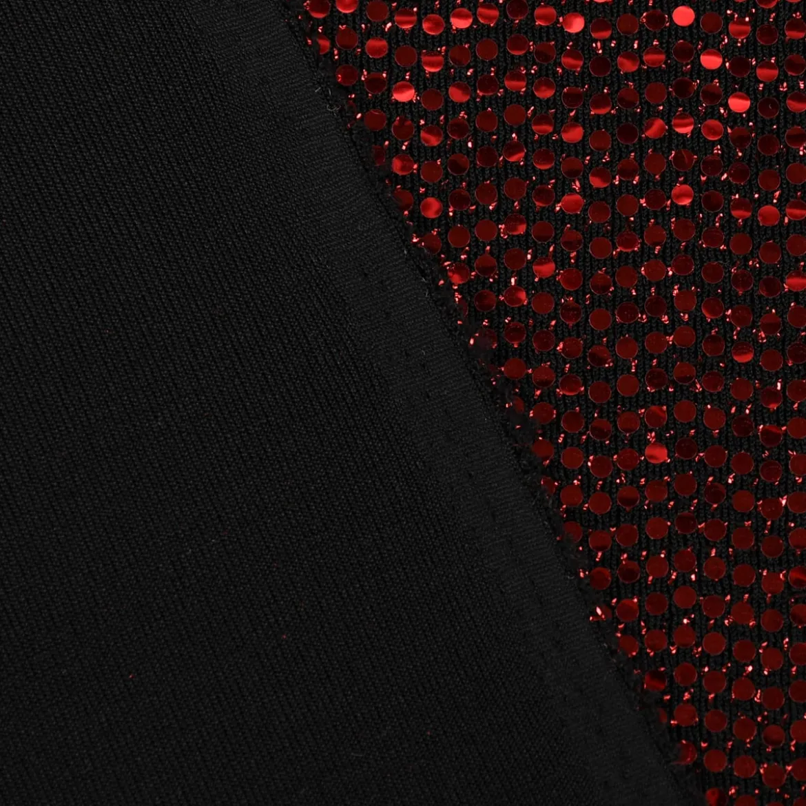 Bekleidungsstoff Stretch Lurex Pailletten Glitzer schwarz rot 1,45m Breite