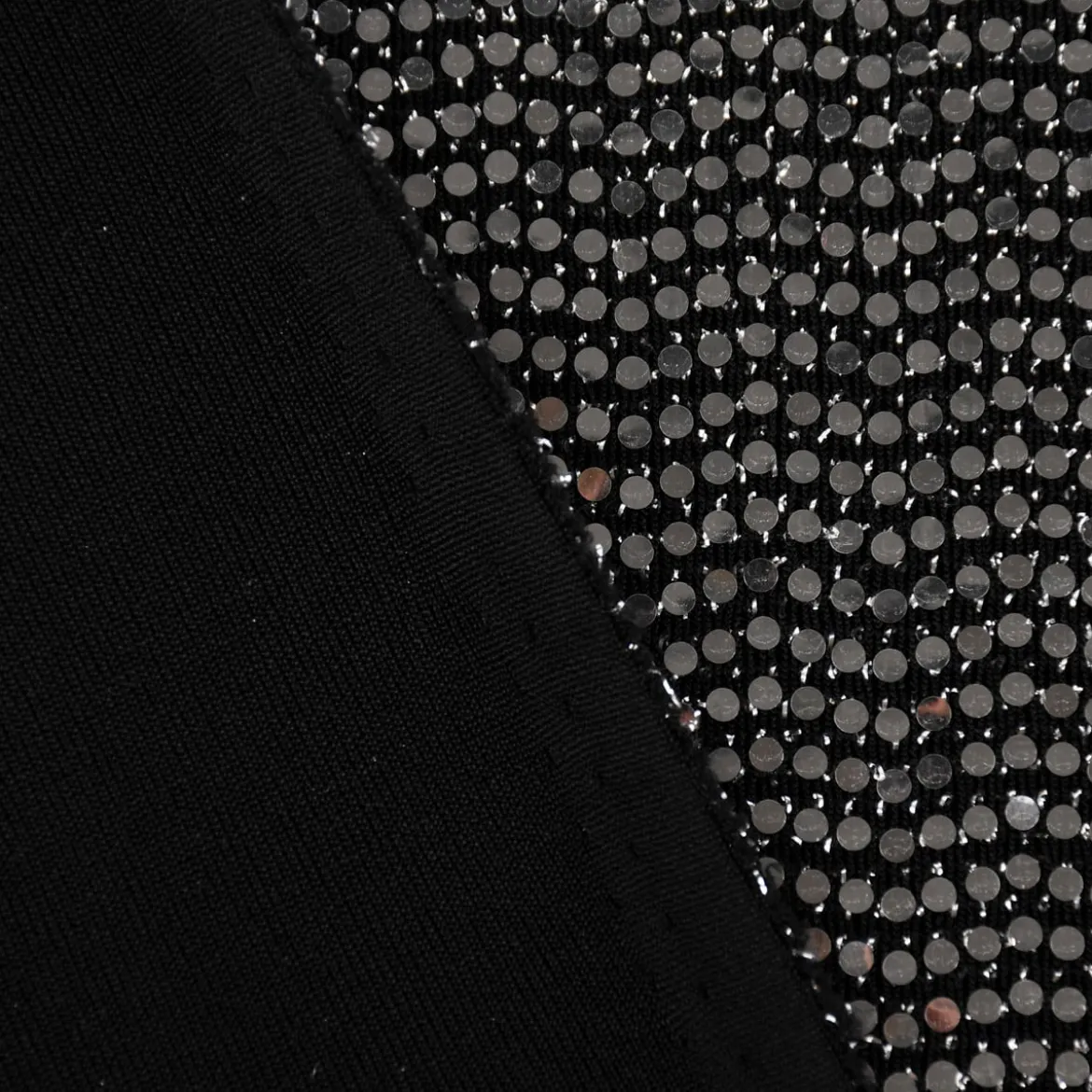 Bekleidungsstoff Stretch Lurex Pailletten Glitzer schwarz silberfarbig 1,45m Breite