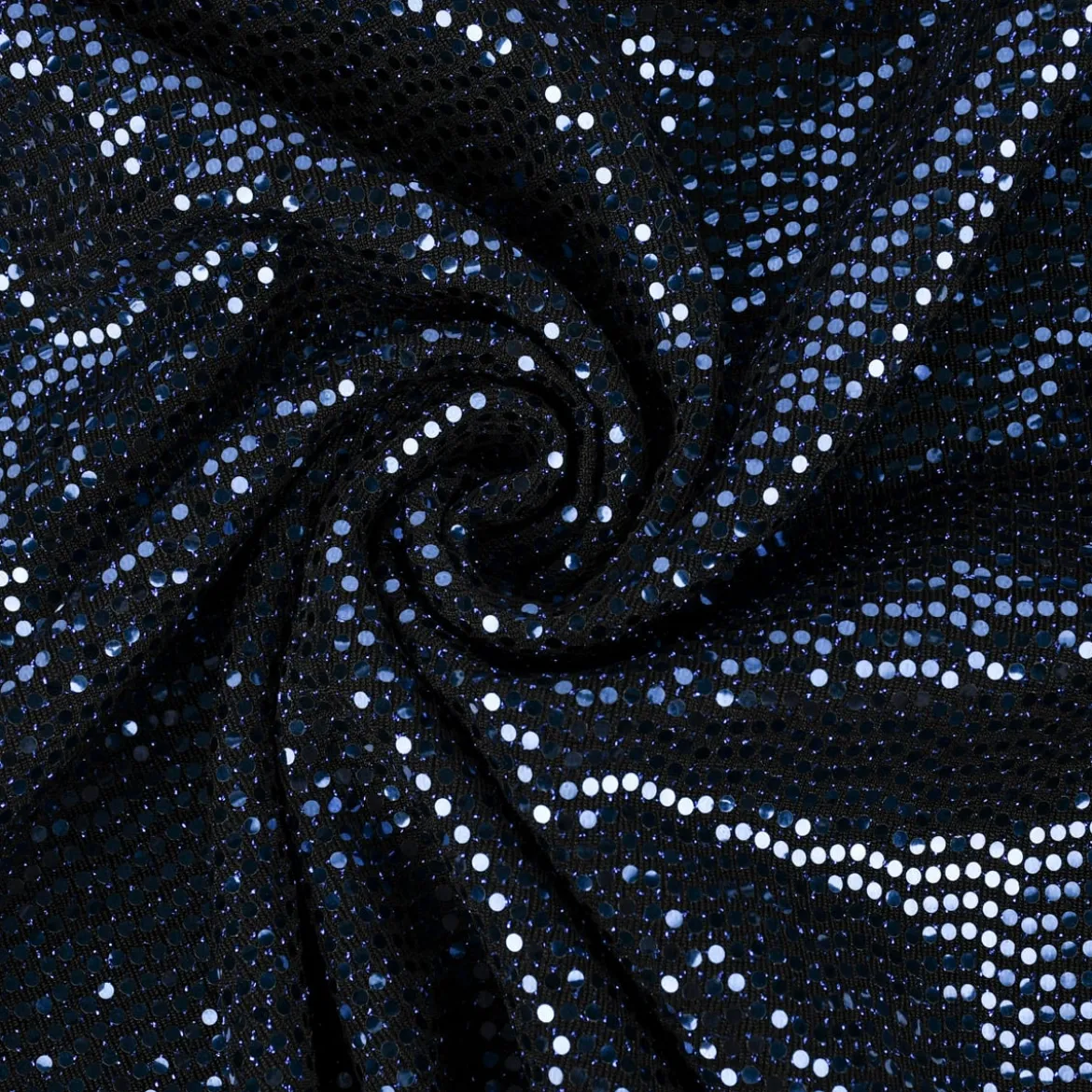 Bekleidungsstoff Stretch Lurex Pailletten Glitzer schwarz blau 1,45m Breite