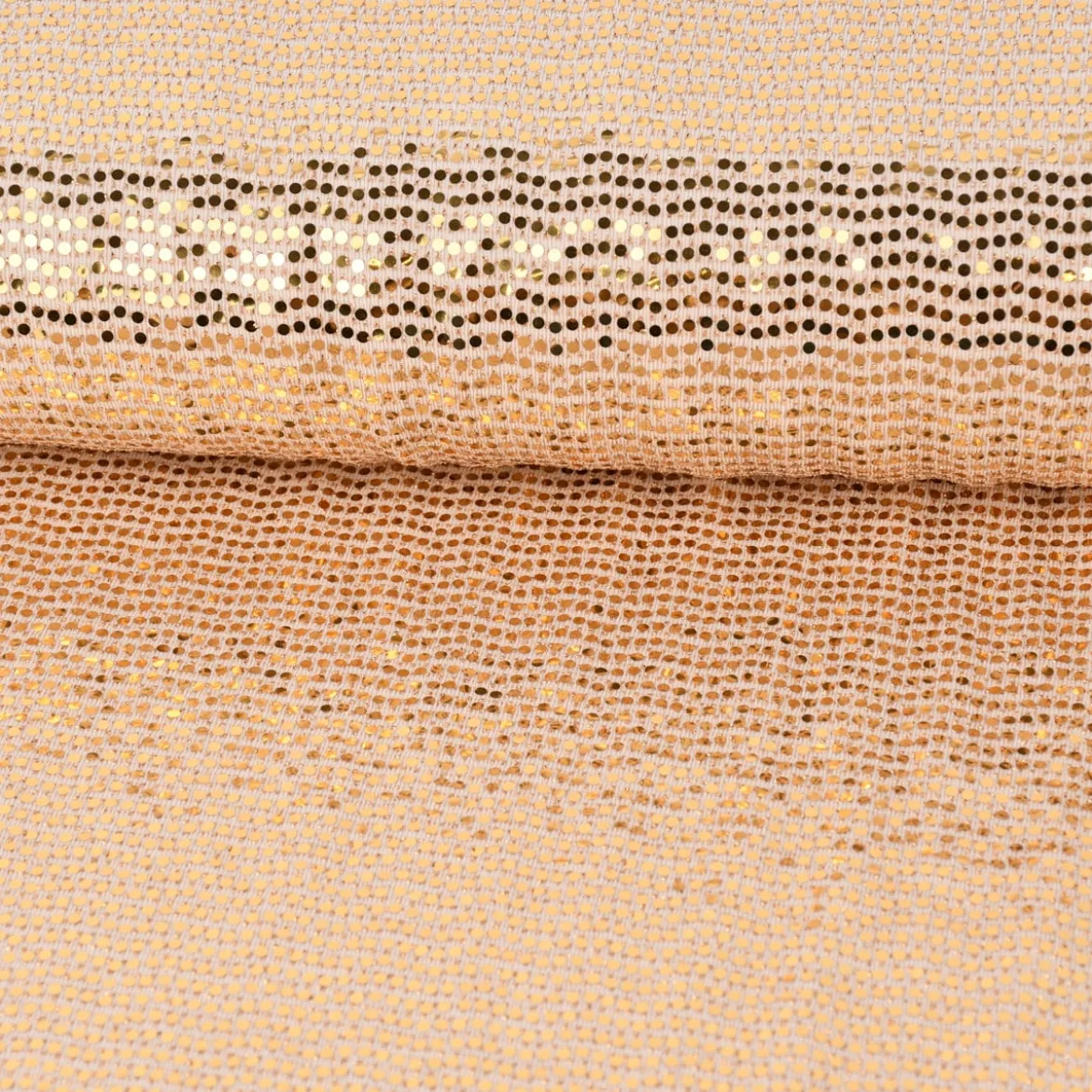 Bekleidungsstoff Stretch Lurex Pailletten Glitzer weiß goldfarbig 1,45m Breite