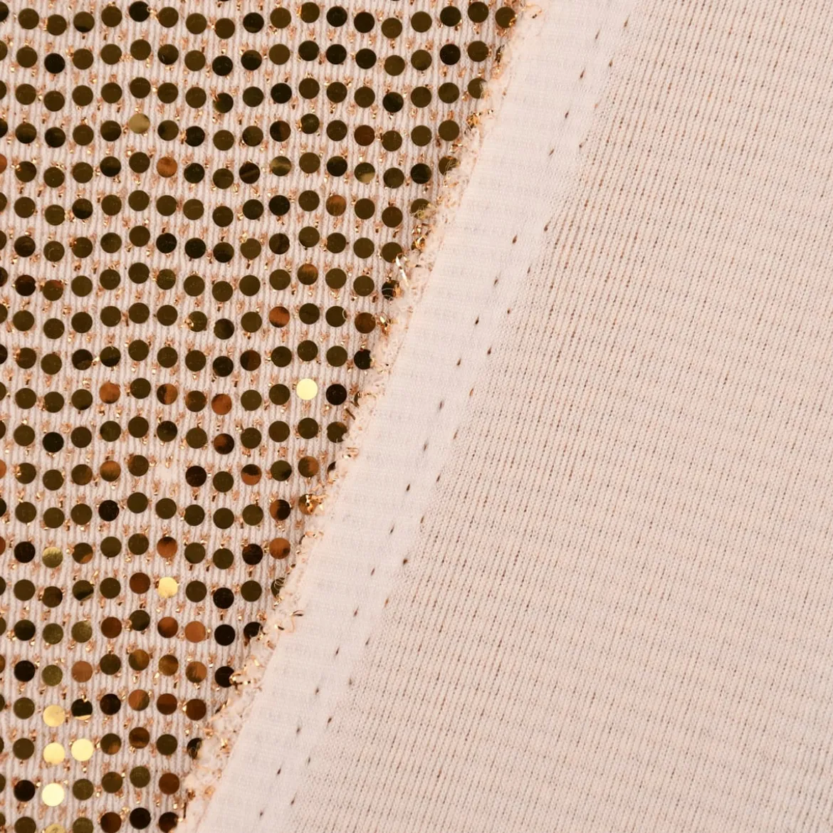 Bekleidungsstoff Stretch Lurex Pailletten Glitzer weiß goldfarbig 1,45m Breite