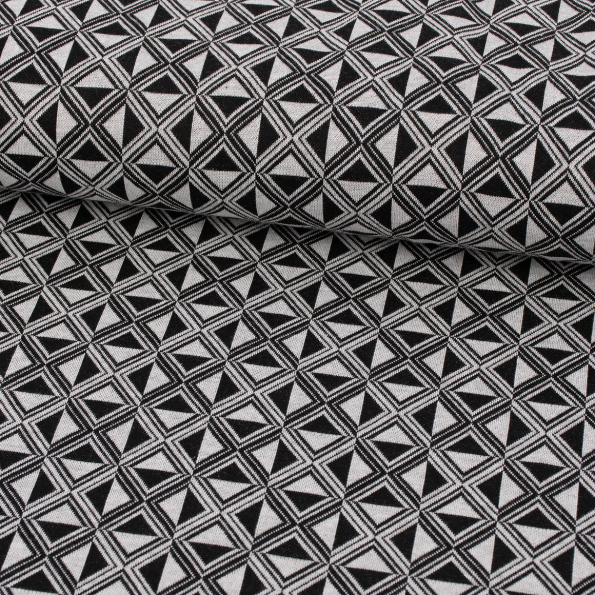 Bekleidungsstoff Viskose Jacquard Dreiecke Rauten hellgrau schwarz 1,45m Breite