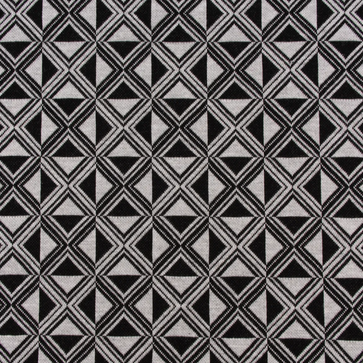 Bekleidungsstoff Viskose Jacquard Dreiecke Rauten hellgrau schwarz 1,45m Breite