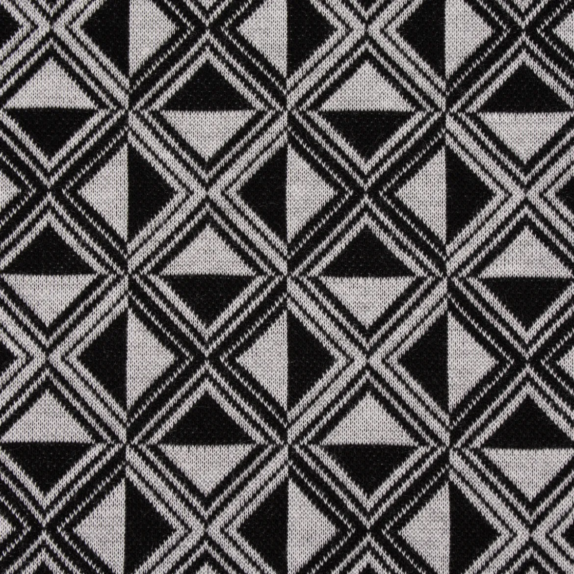 Bekleidungsstoff Viskose Jacquard Dreiecke Rauten hellgrau schwarz 1,45m Breite
