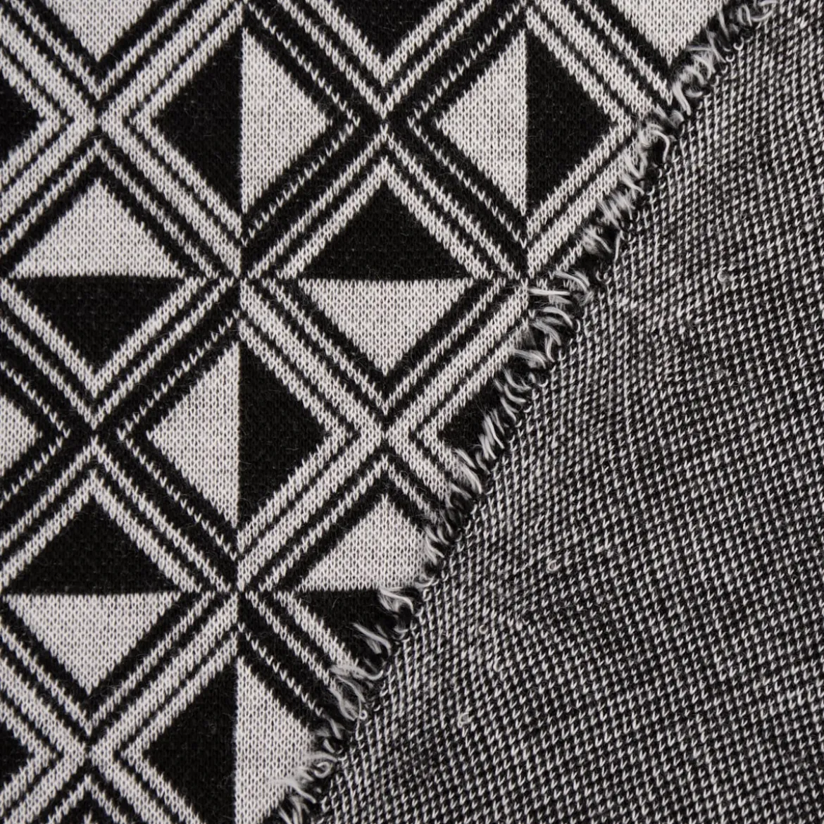 Bekleidungsstoff Viskose Jacquard Dreiecke Rauten hellgrau schwarz 1,45m Breite