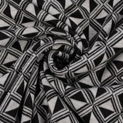 Bekleidungsstoff Viskose Jacquard Dreiecke Rauten hellgrau schwarz 1,45m Breite