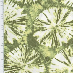 Bekleidungsstoff Viskose Leinenlook Tie Dye Batik Kreise grün weiß 1,35m Breite