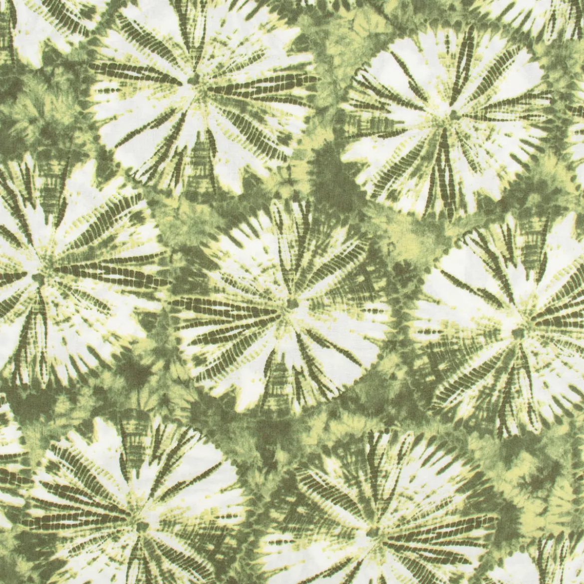 Bekleidungsstoff Viskose Leinenlook Tie Dye Batik Kreise grün weiß 1,35m Breite