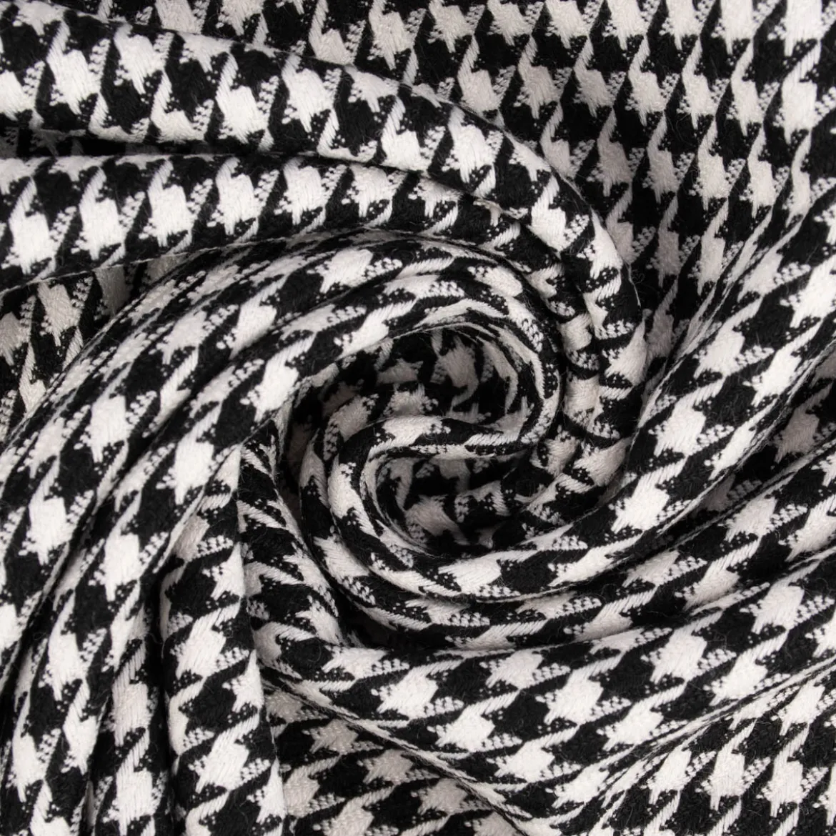 Bekleidungsstoff Viskose Pied de Poule Hahnentritt klein weiß schwarz 1,45m Breite