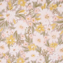 Bekleidungsstoff Waffelpique Digitaldruck Blumen Blätter altrosa senf grün 1,45m Breite
