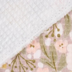 Bekleidungsstoff Waffelpique Digitaldruck Blumen Blätter altrosa senf grün 1,45m Breite