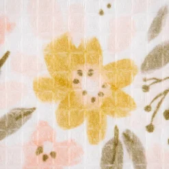 Bekleidungsstoff Waffelpique Digitaldruck Blumen Blätter weiß rosa senf grün 1,45m Breite