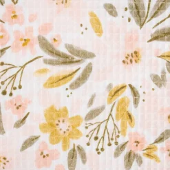Bekleidungsstoff Waffelpique Digitaldruck Blumen Blätter weiß rosa senf grün 1,45m Breite