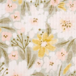 Bekleidungsstoff Waffelpique Digitaldruck Blumen Blätter altgrün rosa senf 1,45m Breite