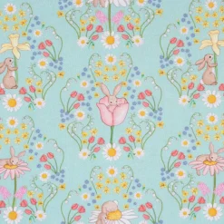 Belle & Boo Bio Baumwollstoff Popeline Bunny Damask türkis rosa weiß 1,46m Breite