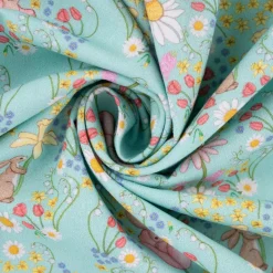 Belle & Boo Bio Baumwollstoff Popeline Bunny Damask türkis rosa weiß 1,46m Breite