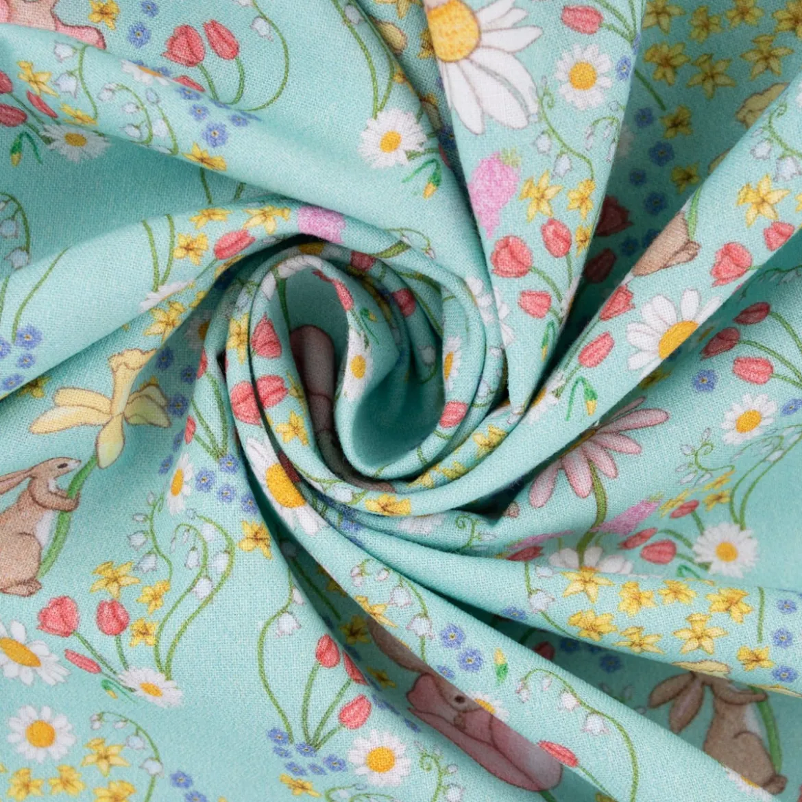 Belle & Boo Bio Baumwollstoff Popeline Bunny Damask türkis rosa weiß 1,46m Breite