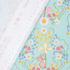 Belle & Boo Bio Baumwollstoff Popeline Bunny Damask türkis rosa weiß 1,46m Breite