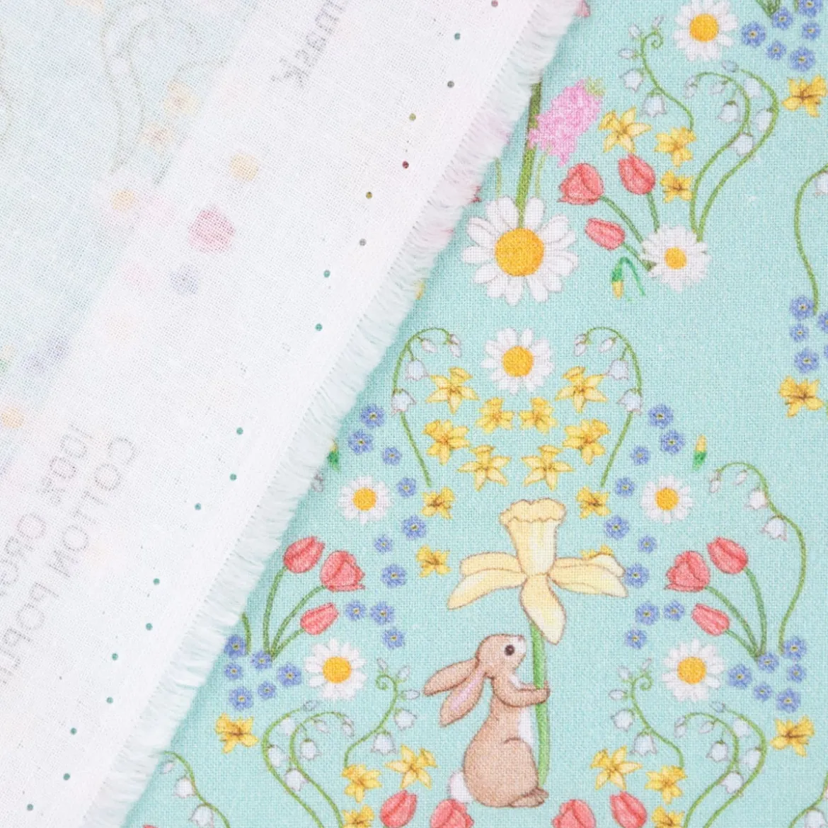 Belle & Boo Bio Baumwollstoff Popeline Bunny Damask türkis rosa weiß 1,46m Breite
