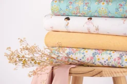 Belle & Boo Bio Baumwollstoff Popeline Bunny Damask türkis rosa weiß 1,46m Breite