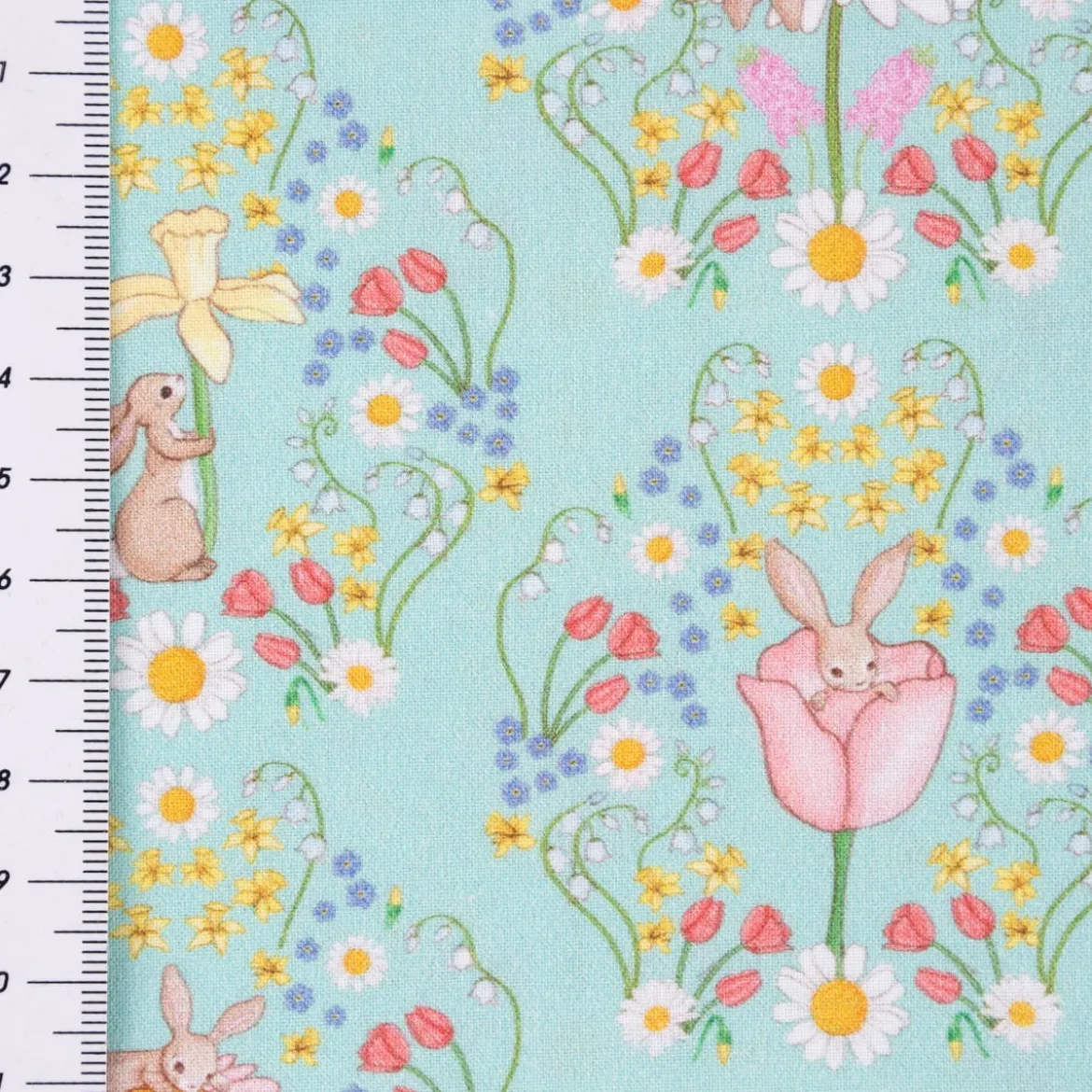 Belle & Boo Bio Baumwollstoff Popeline Bunny Damask türkis rosa weiß 1,46m Breite