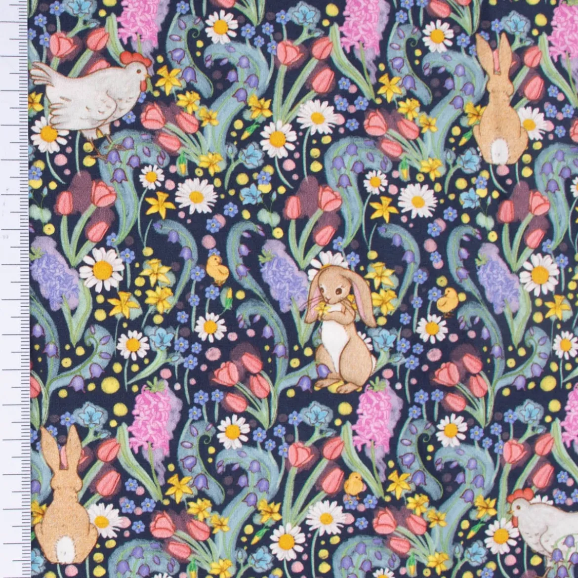 Belle & Boo Bio Baumwollstoff Popeline Spring Chicken dunkelblau 1,46m Breite
