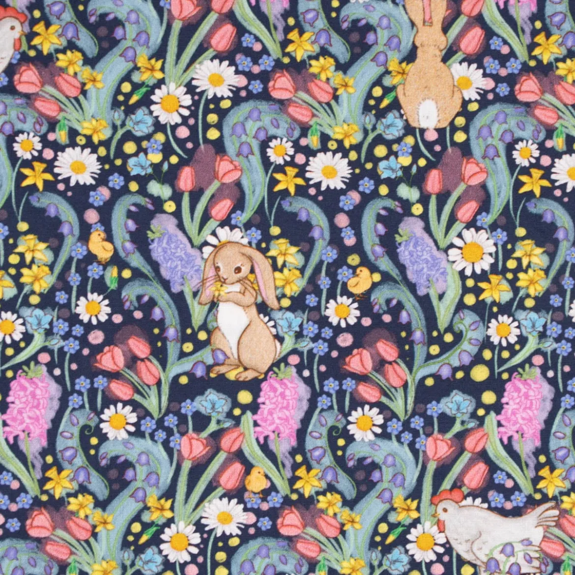 Belle & Boo Bio Baumwollstoff Popeline Spring Chicken dunkelblau 1,46m Breite