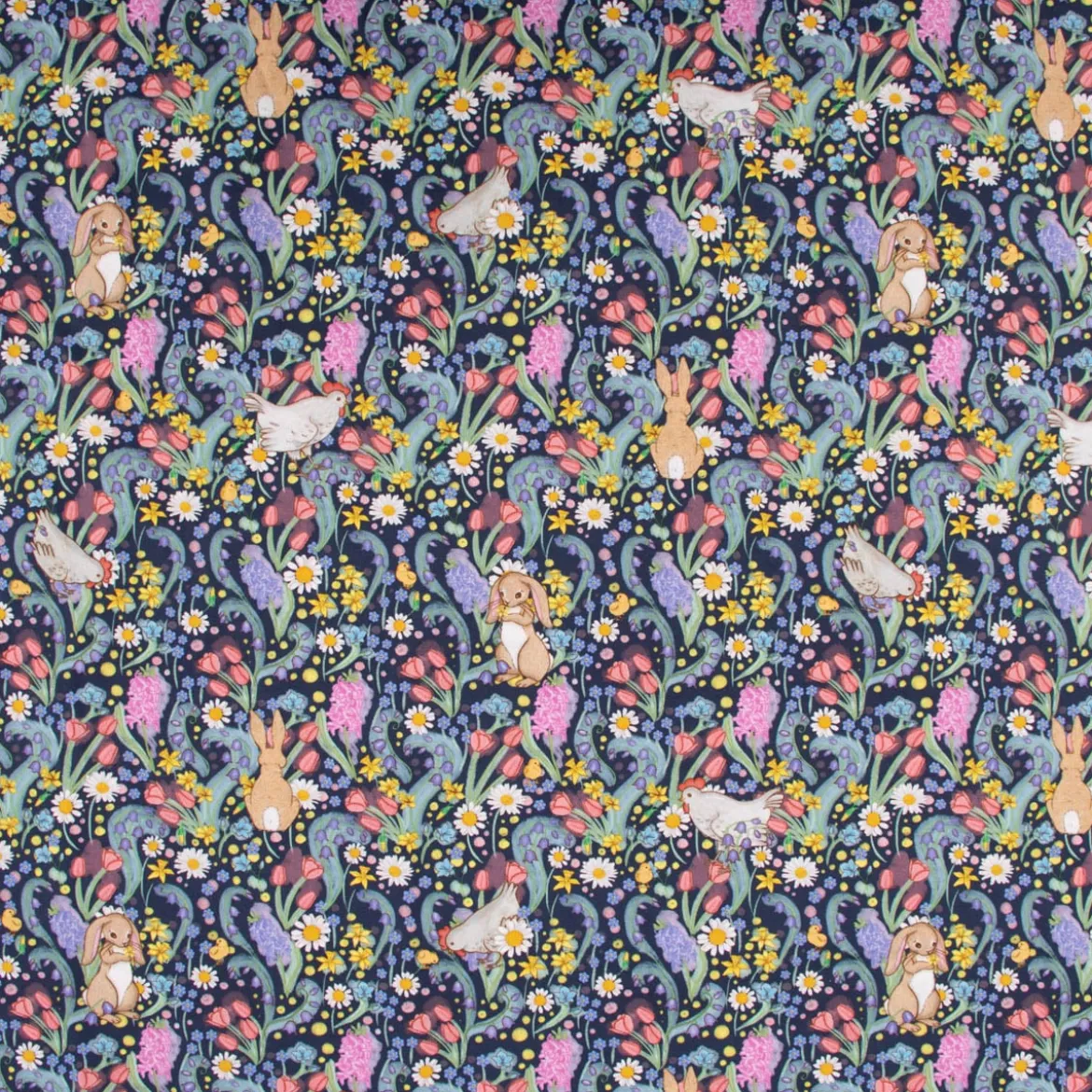 Belle & Boo Bio Baumwollstoff Popeline Spring Chicken dunkelblau 1,46m Breite
