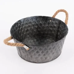 Übertopf mit Musterprägung und Henkeln Zink silberfarbig natur 25x11cm