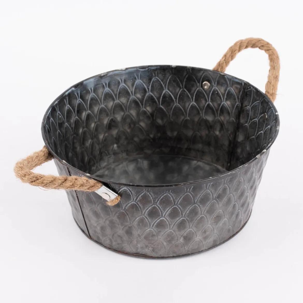 Übertopf mit Musterprägung und Henkeln Zink silberfarbig natur 25x11cm