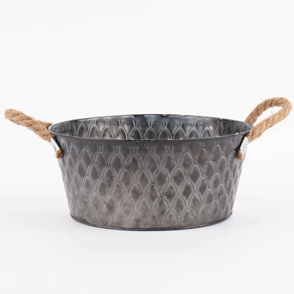 Übertopf mit Musterprägung und Henkeln Zink silberfarbig natur 25x11cm