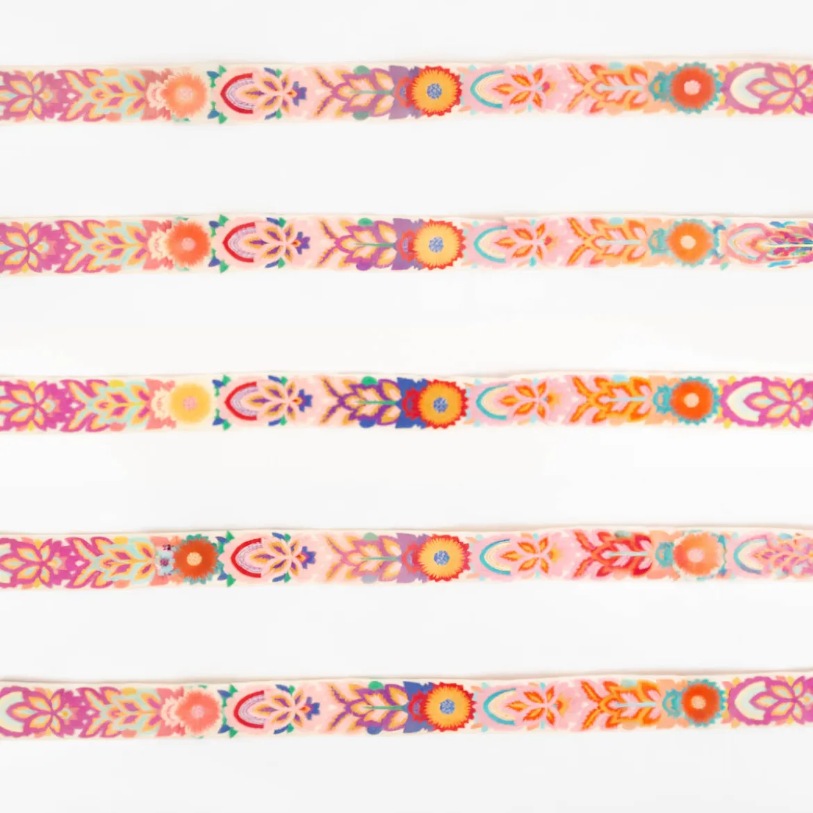 Bestickte Blumenborte Boho ecru bunt 5cm Breite