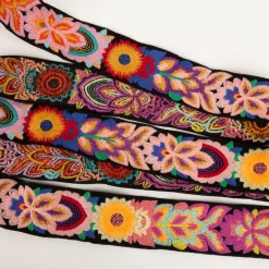 Bestickte Blumenborte Boho schwarz bunt 5cm Breite