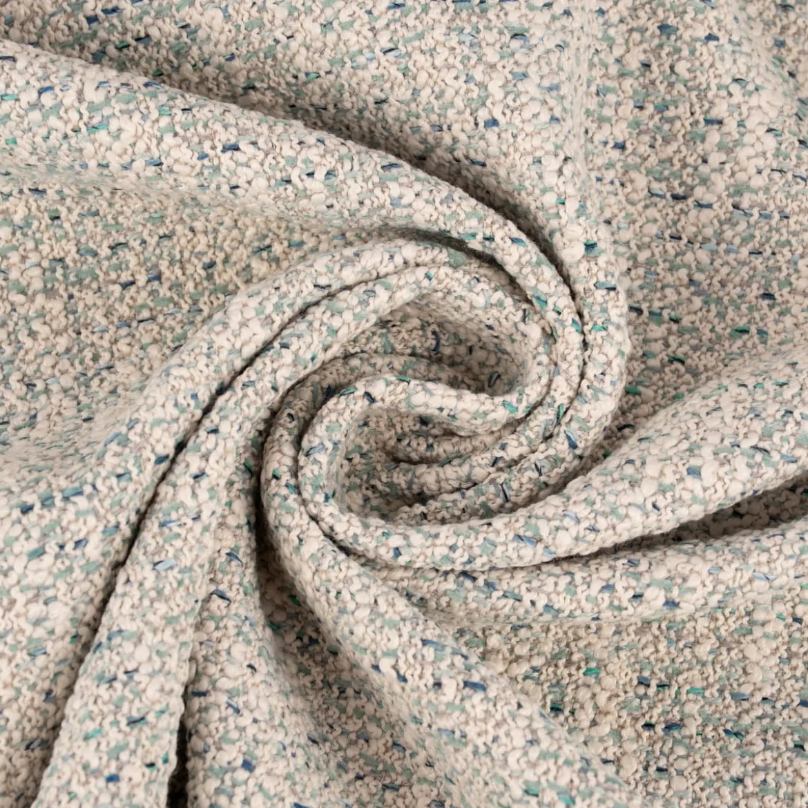 Bezugsstoff Möbelstoff Polsterstoff Zircon Boucle-Optik Struktur beige türkis 1,4m Breite