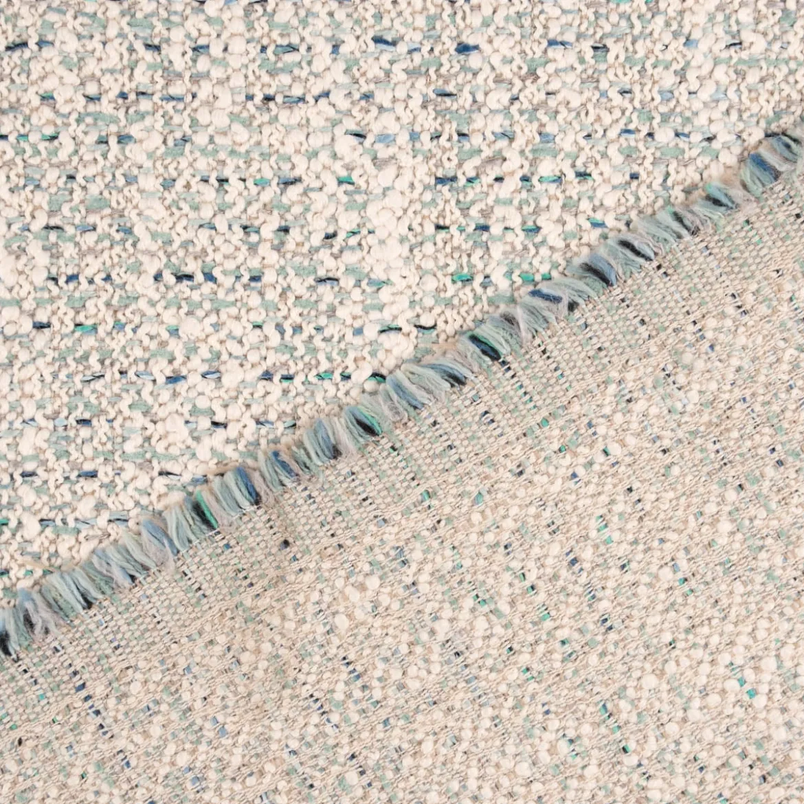 Bezugsstoff Möbelstoff Polsterstoff Zircon Boucle-Optik Struktur beige türkis 1,4m Breite