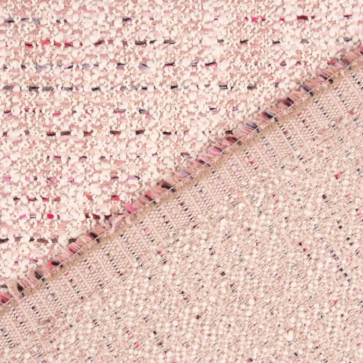 Bezugsstoff Möbelstoff Polsterstoff Zircon Boucle-Optik Struktur beige rosa 1,4m Breite