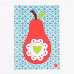 Bild Birne Herz Blume Retro Papier blau rot weiß A4 30x21cm