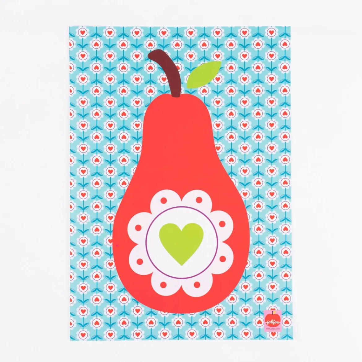 Bild Birne Herz Blume Retro Papier blau rot weiß A4 30x21cm