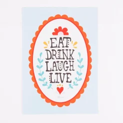 Bild Eat Drink Laugh Live Retro Papier hellblau bunt A4 30x21cm