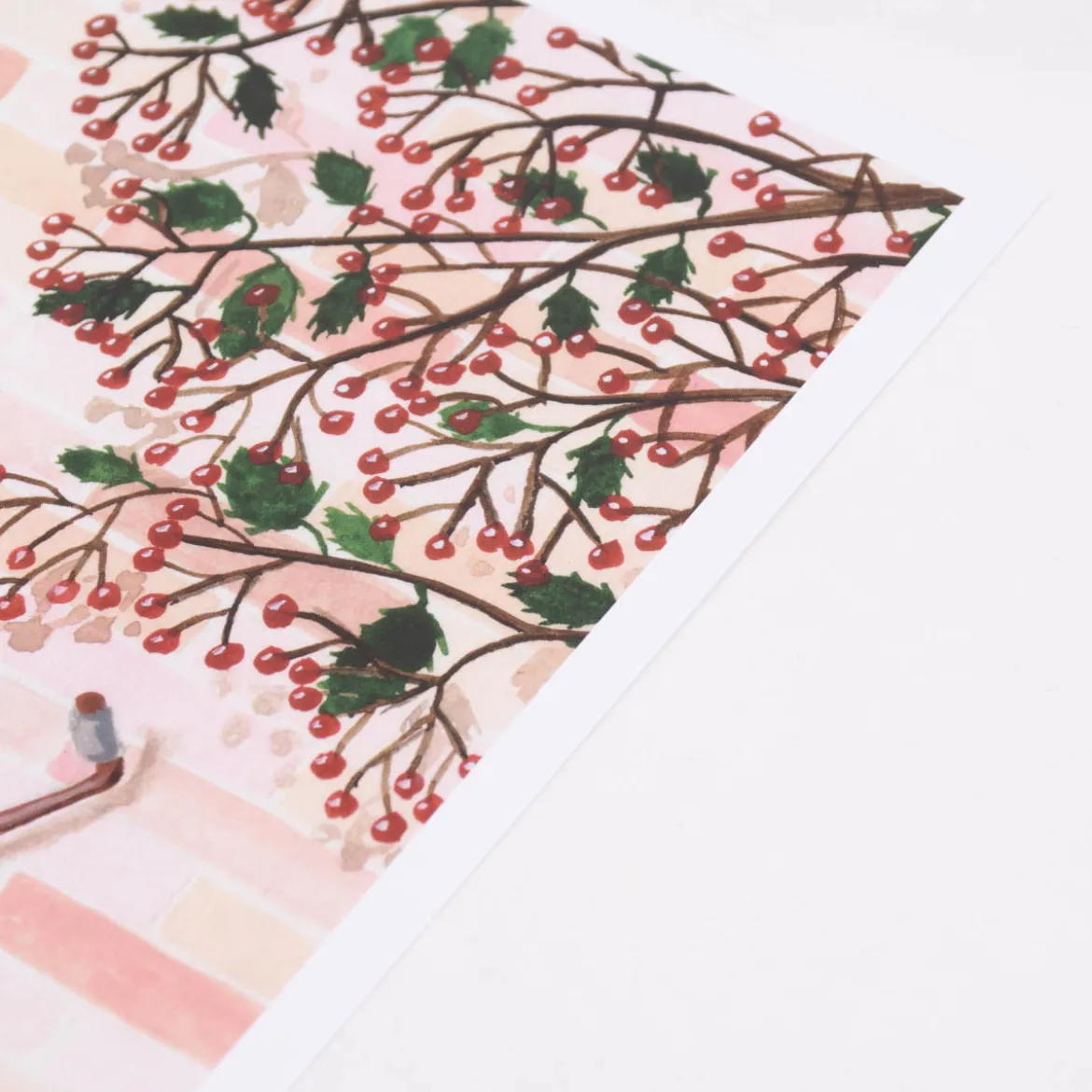 Bild Fahrrad Zweige Beeren Papier rosa braun grau A4 30x21cm