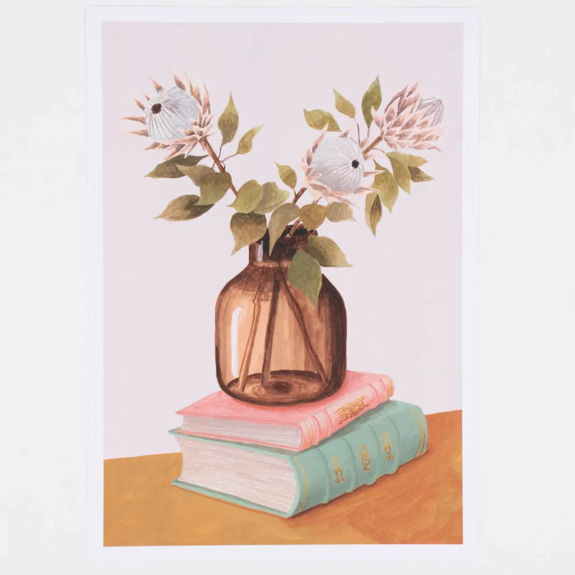 Bild Protea Blumen Bücher Papier bunt A4 30x21cm