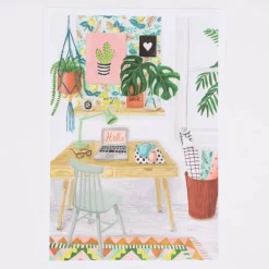 Bild Schreibtisch Kreativzimmer Papier bunt A4 30x21cm