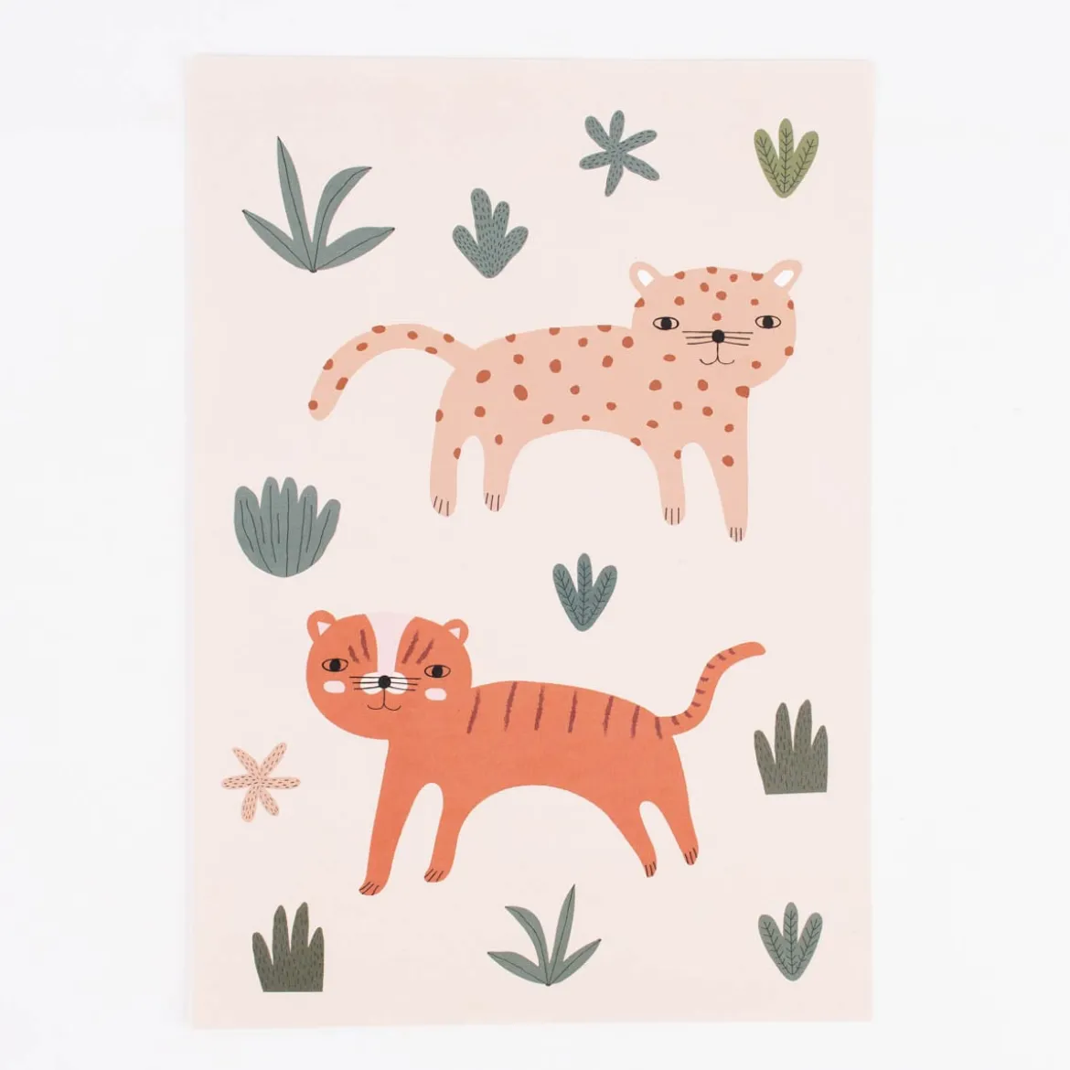 Bild Tiger Leopard Pflanzen Papier beige braun grün A4 30x21cm