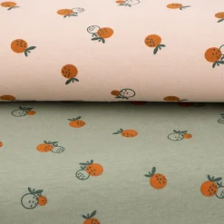 Bio Baumwolljersey Jerseystoff Organic Fruit Orangen dark mint grün 1,50m Breite