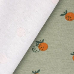 Bio Baumwolljersey Jerseystoff Organic Fruit Orangen dark mint grün 1,50m Breite