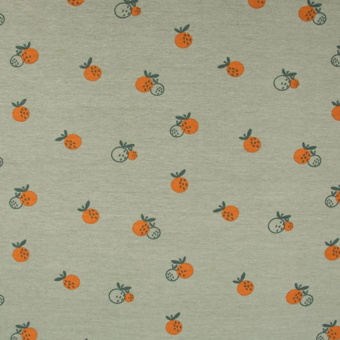 Bio Baumwolljersey Jerseystoff Organic Fruit Orangen dark mint grün 1,50m Breite