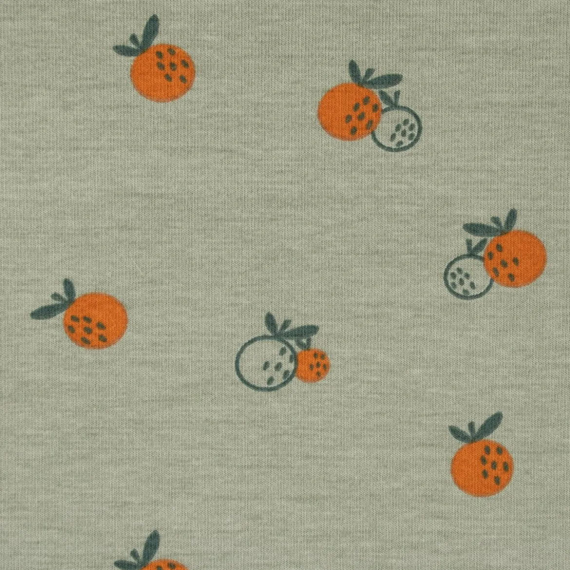 Bio Baumwolljersey Jerseystoff Organic Fruit Orangen dark mint grün 1,50m Breite