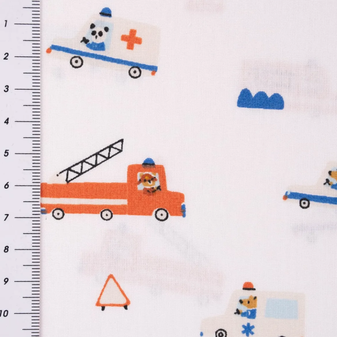 Bio Baumwollstoff Popeline Organic Kinderstoff Car Fire Feuerwehr Polizei Krankenwagen blau 1,50m Breite