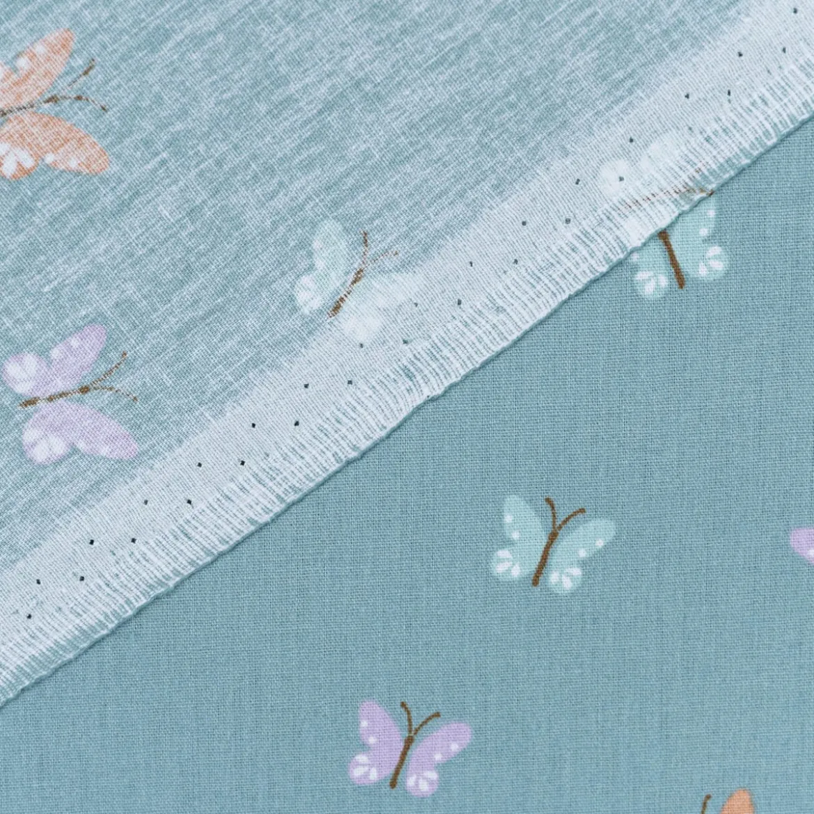 Bio Baumwollstoff Popeline Organic Kinderstoff Schmetterlinge blau 1,4m Breite
