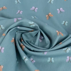 Bio Baumwollstoff Popeline Organic Kinderstoff Schmetterlinge blau 1,4m Breite